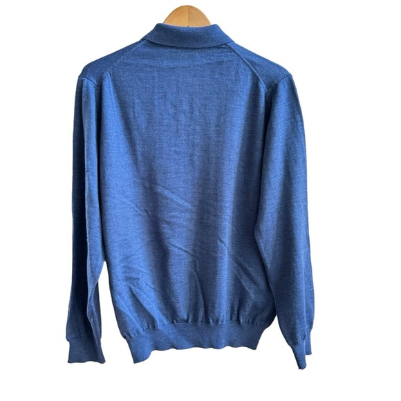 Nordstrom Mens Knitted 1/4 Button Up Collar Marin Wool Blue Sweater Size M - Picture 3 of 10